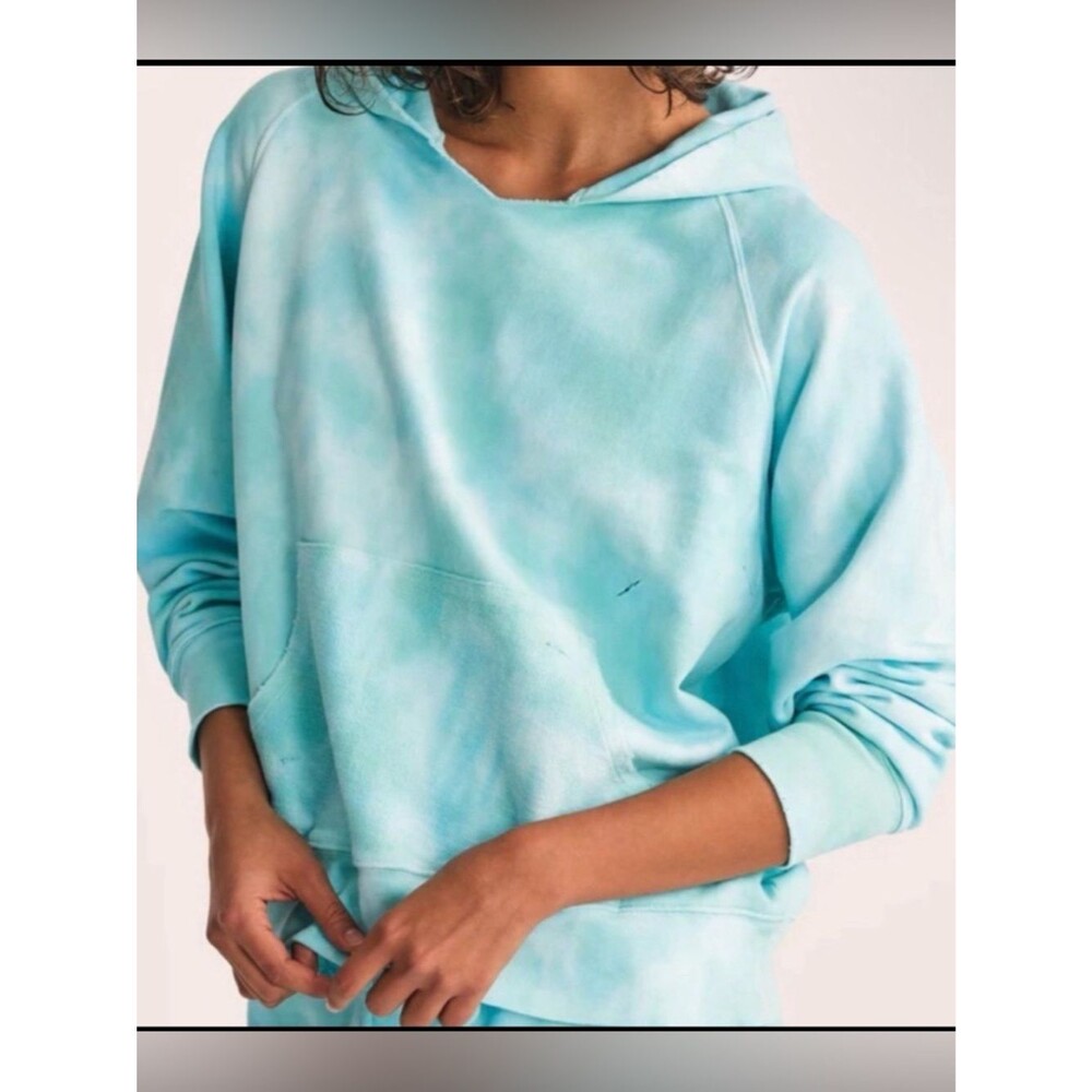 LOVESHACKFANCY Addison Top Blue Tie Dye Hooded Sweatshirt One Size $245, NWOT